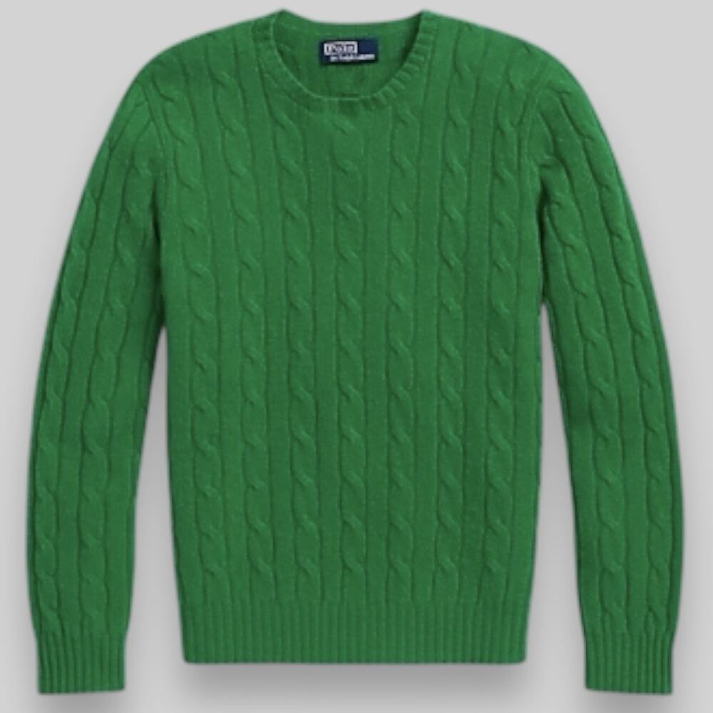 Polo Ralph Lauren Iconic Cable Knit Cashmere Sweater XL Blue Label $498 NWT